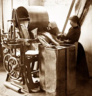 Balling Prints: A tow balling machine, linen production, Victorian period