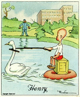 Carl Collection: Towed by a swan, Henry cartoon by Carl Anderson
