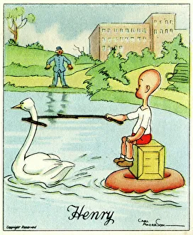 Carl Collection: Towed by a swan, Henry cartoon by Carl Anderson