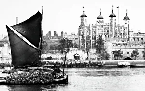 Tower of London and a Thames barge, Victorian period