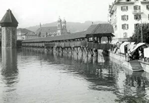 Tower and span of Chapel Bridge, Lucerne, Switzerland