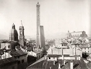 Duomo Prints: Two Towers and city view, Bolgona, italy, c. 1880