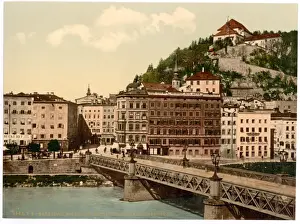 Salzburg Prints: Town bridge, convent and Kapuzinerberg, Salzburg, Austro-Hun
