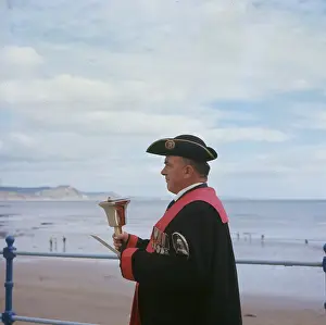 Tricorne Prints: Town crier in action, Lyme Regis, Dorset