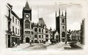 Jan20 Prints: The Town Hall, Reading, Berkshire - with the Statue of Queen Victoria and St