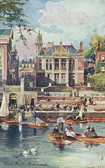 Richmond Prints: Town Hall, Richmond - Boats on the River Thames