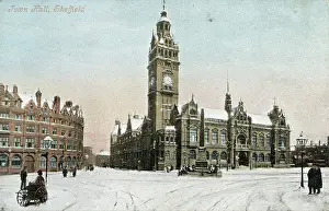 Town Hall, Sheffield in the snow - Valentine's postcard 1905