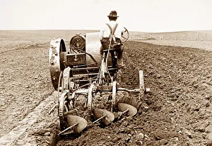Tractor plowing South Dakota USA early 1900s