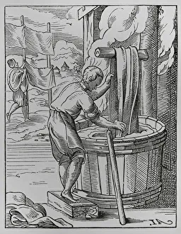 Fabrics Prints: The trades. The dyer, 16th century. Engraving