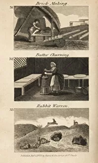 Laborers Collection: Trades in Regency England. Brick making, butter churning