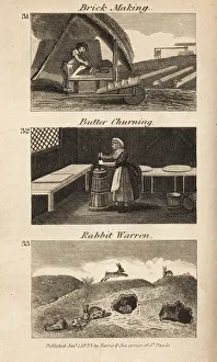 Images Dated 7th June 2020: Trades in Regency England. Brick making, butter churning
