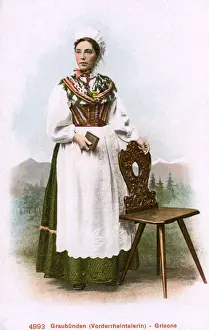 Grisons Prints: Traditional Swiss Costume - Woman from Graubunden (Grisons)