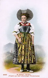 Gallen Prints: Traditional Swiss Costume - Woman from St Gallen