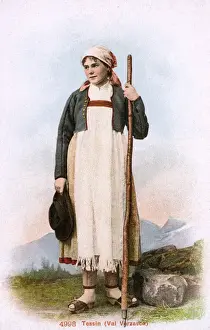 Headscarf Prints: Traditional Swiss Costume - Woman from Tessin (Val Verzasca)