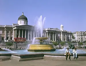 Pediment Prints: Trafalgar Square with fountain, London