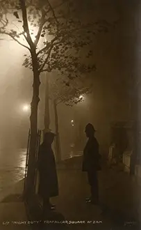 Scary Prints: Trafalgar Square, London at 2am - Silhouette of a Policeman