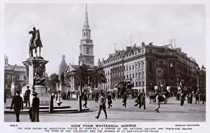 Trafalgar Square from Whitehall, London - Charles I Statue