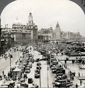 Asian Gallery: Traffic and boats along the Bund, Shanghai, China, c.1920 Vintage early 20th century