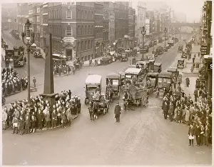 Minute Prints: Traffic at Ludgate Circus is halted and passers-by stand still to observe a minute's silence on Armistice Day Date