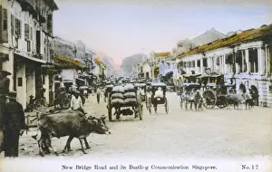 Rickshaws Prints: Traffic on the New Bridge Road, Singapore