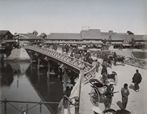 Osaka Prints: Traffic and pedestrians on the Daikoku bridge, Osaka, Japan