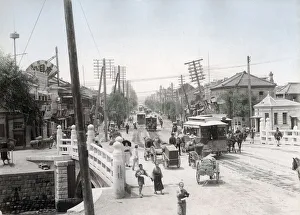 Telegraph Prints: Traffic, trams, telegraph poles, Tokyo, Japan, c. 1890s Vintage late 19th century