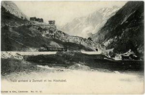 Images Dated 1st July 2016: Train arriving at Zermatt, Switzerland and Mischabel massif