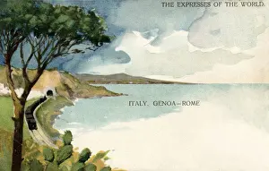 Genoa Prints: Train on the Genoa to Rome railway, Italy