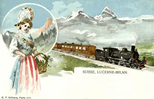 Lucerne Prints: Train on the Lucerne to Milan railway, Switzerland / Italy
