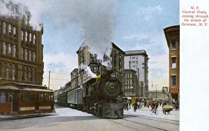 Cowcatcher Prints: Train in street, Syracuse, New York State, USA