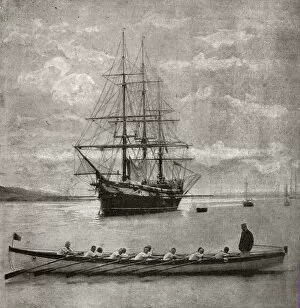 1885 Collection: Training Ship Mercury and boys racing crew, River Hamble