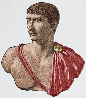 Trajan (53-117). Roman emperor (98-117). Engraving