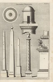 Johann Franck Prints: Trajan's column and various obelisks