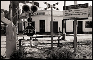 Images Dated 30th August 2016: Tram lines street furniture signs, Valencia, Spain
