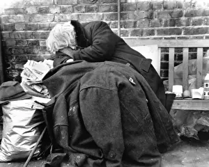 Junk Prints: Tramp asleep on a Balham street, SW London