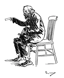 Vagrant Prints: Tramp holding out a strip of paper