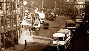 Trams and buses in Burnley, possibly 1930s