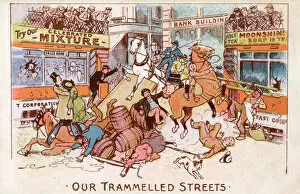 Wagons Collection: Trams causing havoc on a Belfast street