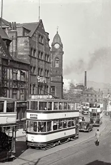 Haymarket Prints: Trams and clocktower in Sheffield Haymarket