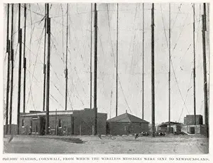 Marconi Prints: Transatlantic success, the forest of the telegraph poles at Poldhu Station, Cornwall