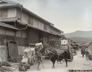 Transporting Gallery: Transporting boxes of tea by ox cart, Japan