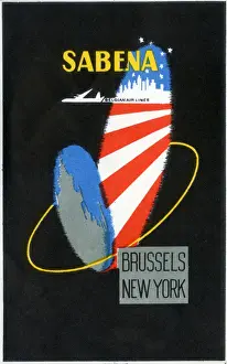 Airline Prints: Travel Luggage Label for Sabena Belgian Air Lines