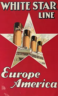 Backed Prints: Travel poster on linen, White Star Line, Europe America