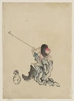 Traveler Prints: A traveler, seated, wearing a robe, boots, and rounded-top c