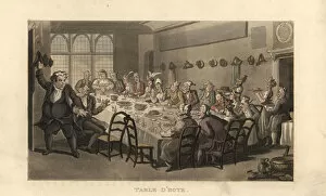 Fran Collection: Travellers dining at a restaurant in a French inn, 18thC