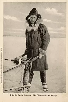 Alaskan Gallery: Travelling Christian Missionary and his sled - Alaska, USA