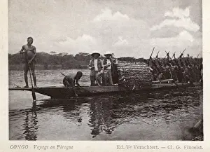 Travelling in a pirogue, Belgian Congo, Central Africa