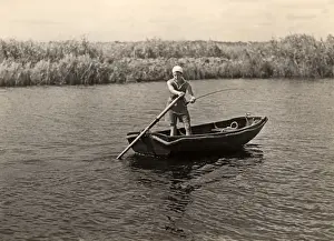 Sculling Prints: Trawling for pike, Norfolk Broads, 1930s
