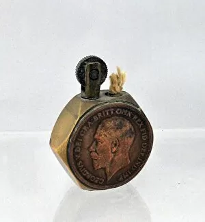 Images Dated 14th February 2012: Trench Art lighter, hexagonal with George V pennies