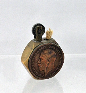 Images Dated 14th February 2012: Trench Art lighter, hexagonal with George V pennies